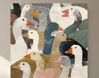 Colorful Geese Illustration Art Print, Farmhouse Wall Decor