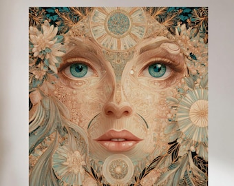 Goddelijke vrouwelijke kunstprint, heilige geometrie, canvas met visionaire vrouwen