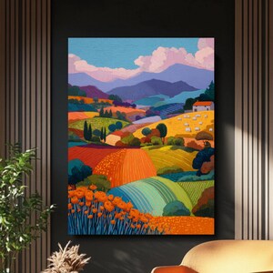 Colorful Landscape Canvas Print, Tuscany Hills Wall Art, Impressionist Style Decor