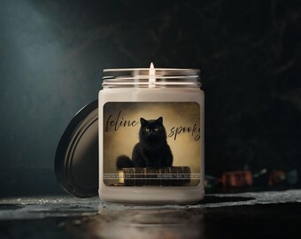 Vela de gato negro: cera de soja con aroma a calabaza y especias, decoración de Halloween