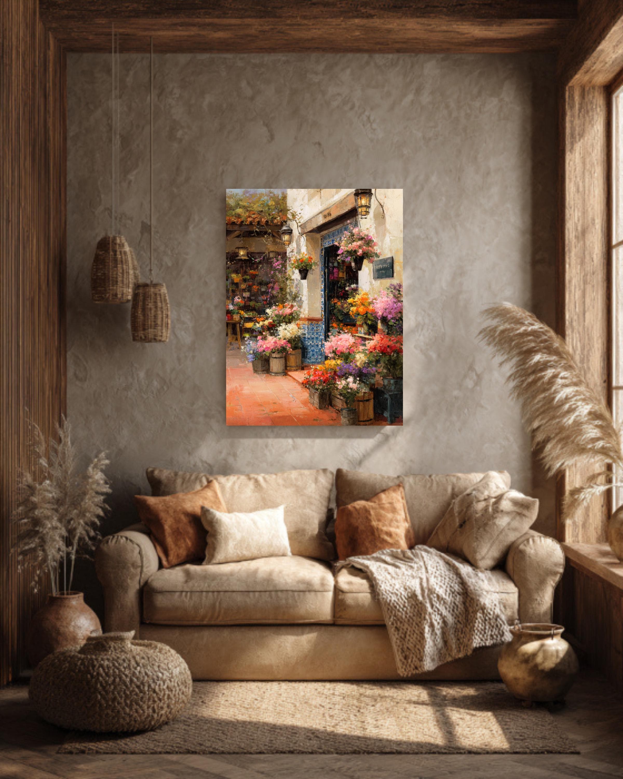 Thomas Kinkade Flower Shop Art | Spanish Tile Market Scene - Etsy
