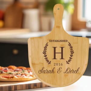 Personalized Family Monogram Pizza Board, Engraved Bamboo Serving
