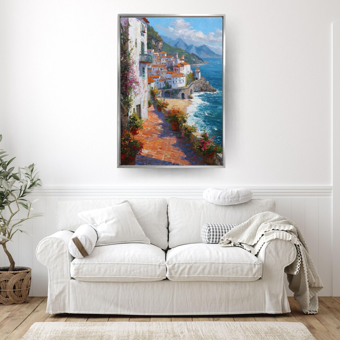 Mediterranean Coastal Town Canvas Print, Amalfi Coast Wall Art ...