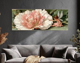 Vintage Flower Fairy Illustration Poster Roll Wrap Framed Print Pink White Petal Fairy Beatrix Potter Style Wall Art