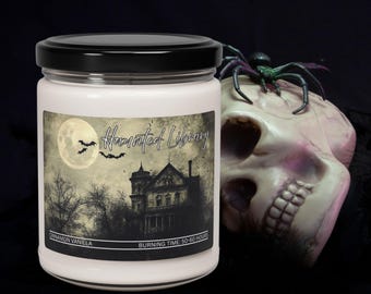 Haunted Library Scented Candle: Spooky Vanilla & Old Book Aroma