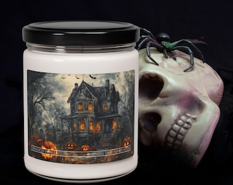 Haunted Library Scented Candle: Spooky Vanilla Soy Wax, Gothic Halloween Decor