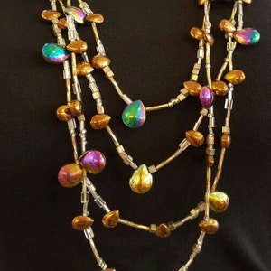 Multistrand Necklace with Glass Beads and Matching Earrings, Statement Necklace, Long Necklace, Iridescent Beads image 1