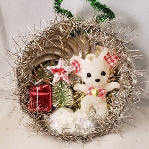 Not a Creature was Stirring Vintage Mouse Christmas Ornament, Vintage Tart Tin Diorama
