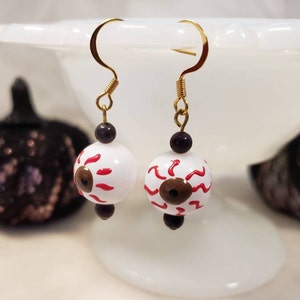 Eyeball Earrings, Halloween Jewelry, Bloodshot, Creepy Eye Earrings