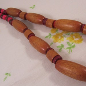 Long Necklace, Hot Pink and Natural Wood Beads image 4