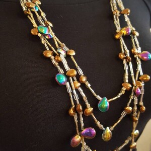 Multistrand Necklace with Glass Beads and Matching Earrings, Statement Necklace, Long Necklace, Iridescent Beads image 4