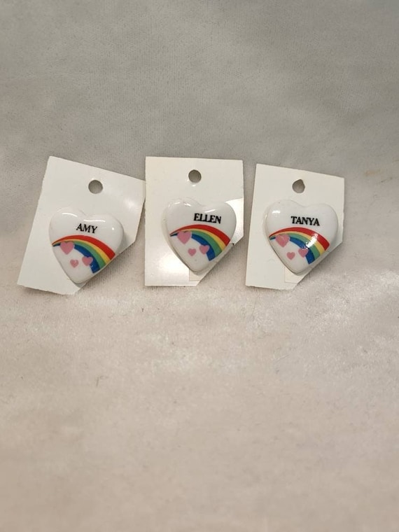 Nostalgic Vintage Rainbow Heart Shaped Name Pin, … - image 1