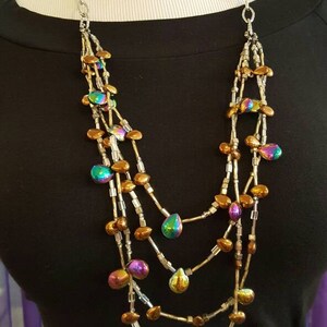 Multistrand Necklace with Glass Beads and Matching Earrings, Statement Necklace, Long Necklace, Iridescent Beads image 3