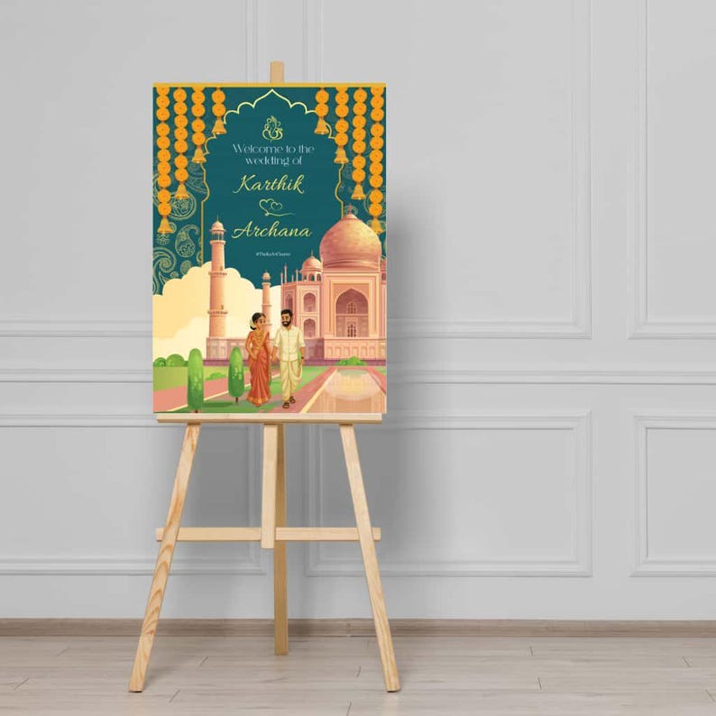 Taj Sign Taj Mahal Wedding Welcome Sign | Editable Indian Template (digital ...