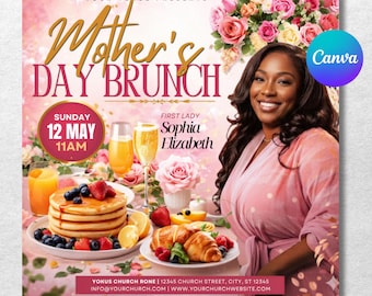 Folleto para brunch del Día de la Madre, Folleto editable para brunch, Invitación para brunch, Folleto para redes sociales, Folleto DIY para el Día de la Madre, Editable en Canva
