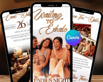 Waiting to Exhale Pajama Party Invitation, Animated Ladies Night Evite, Boho Sleepover Video Invite, Wine & Movie Night Template