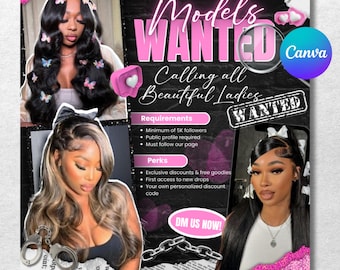Models Wanted Flyer Template, Editable Canva Casting Call Design, Influencer Search Flyer, Premade Model Search, Beauty Salon Promo Flyer