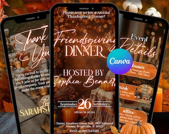 Digital Friendsgiving Invitation: Cozy Fall Dinner Party Evite (DIY Canva Template)