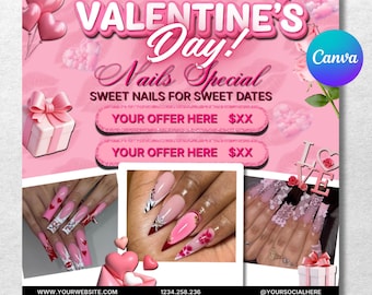 January Nails Special Flyer, Valentine's Day Nail Flyer, Nails pricelist, Nail Tech, Nails Deals, Nails Sale, Nails Special Deals, Canva
