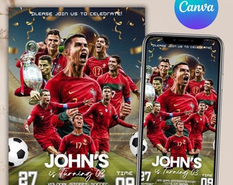 Ronaldo Birthday Invitation, CR7 invitation, Editable Ronaldo Invitation, Soccer Invitation, Canva Template, Instant Download, ANY AGE