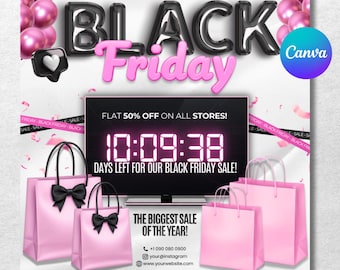 Black Friday Flyer, Pink Friday Flyer, Black Friday sale Flyer, Cyber Week Special Sale, Cyber Monday Sale, Beauty, Lash, Nails, Hair, Canva