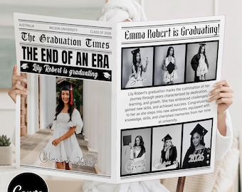 Graduation Newspaper Announcement Template, Editable Canva Senior Graduate, Bouquet Wrap (Digital Download)