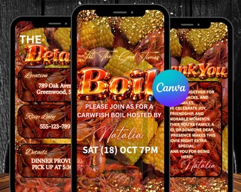 Crawfish Boil Invitation, Digital Let The Good Times Boil Invite. Family, Birthday or Any Celebration Animated Evite DIY Editable Template