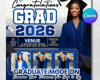 Graduate Flyer, Graduation Party Flyer, Graduation Invitation, College Decision, Class of 2026 Flyer, Senior Grad Announce, Canva Editable