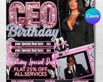 Folleto de cumpleaños de CEO, folleto de ofertas de cumpleaños de CEO, folleto de cumpleaños de la temporada del zodiaco, folleto especial de cumpleaños de CEO, estilista, técnico de pestañas, técnico de uñas