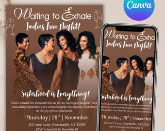 Invitación para fiesta de pijamas "Esperando un respiro", invitación electrónica animada para noche de chicas, invitación en vídeo para pijamada boho, plantilla para noche de vino y cine