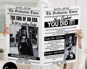 Graduation Newspaper Announcement Template, Editable Canva Senior Graduate, Bouquet Wrap (Digital Download)