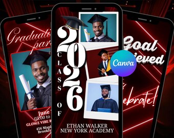 Invitación digital de graduación, fiesta de graduación, invitación de graduación, folleto de felicitaciones al graduado, folleto de la clase de 2026, anuncio de graduación
