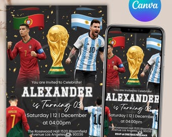 Invitación de cumpleaños de Messi, invitación de Argentina, invitación de cumpleaños de fútbol, invitación editable en Canva, descarga instantánea imprimible / 4139