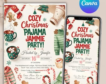 Christmas Pajama Party Invitation, Pajama Invitation, Christmas Party Invitation, Holiday Party Invite, Xmas Party, Editable Canva Template