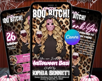 Digital Halloween Party Invitation, Animated Scull Pumpkin Party Video Invite, Gothic Rose Horror eCard, Self Editable DIY Template eCard