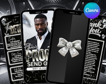 Digital Prom Send Off Invitation, Editable Beige Gold Boys Flyer Template, King Prom Party Invite, Men DIY Graduation Celebration Animated