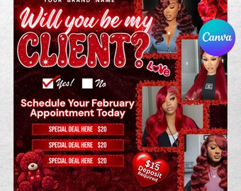 February Hair Flyer Valentine Bookings Flyer February Calendar Book Valentines February Booking Flyer Lash Books Open February Nail Flyer