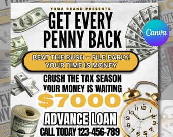 Tax Prep Service Flyer, 2026 Tax Season Flyers, Income Tax Preparer Flyers, Accounting Services Flyers, Credit Repair Flyer. Canva Template