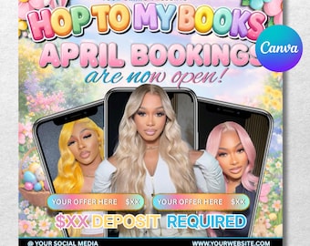 April Booking Flyer, Easter Booking Flyer, Makeup, Hair, Lashes, Nails, Braids, Spring Flyer, Easter Special Flyer, DIY Canva Editable