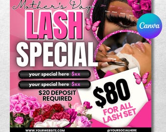 Folleto de reservas para el Día de la Madre, Ofertas especiales para el Día de la Madre, Plantilla de folleto para estilistas, artistas de pestañas, técnicos de uñas, maquilladores, trenzadores, editable en Canva