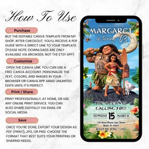 Baby Moana Birthday Invitation | Editable Canva Template Evite | Printable Ocean Theme Party Invite for Girl | Instant Digital Download Card