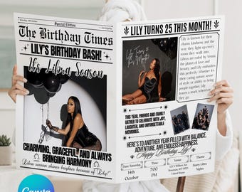 Editable Birthday Newspaper Template: DIY Photo Prop (Canva)