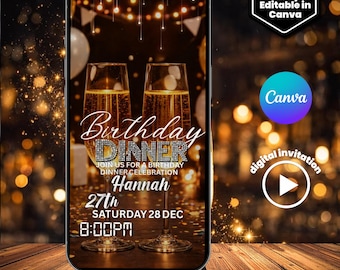 Gold Glam Digital Birthday Invitation | Editable Canva Website Template with Music, Live Countdown & RSVP | Luxury Party eCard for Any Age