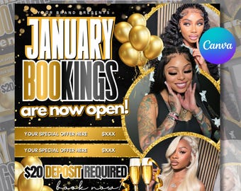 Apertura de libros de Año Nuevo, folleto de reservas de enero, folleto de reservas de Año Nuevo, folleto de reservas de periódicos, maquillaje de uñas y pestañas, folleto de apertura de libros de enero