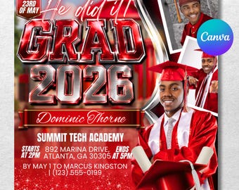 Folleto de invitación de graduación / Plantilla editable de Canva / Clase de 2026 / Graduación / Anuncio / Folleto prediseñado / Folleto para redes sociales