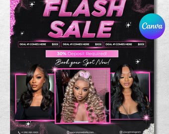 Flash Sale Flyer, Special Deal Flyer, Book Now Flyer, Flash sale, Hair Flyer, Braids, Nail Tech, Lash Tech, MUA, Wig Flyer, Canva Template