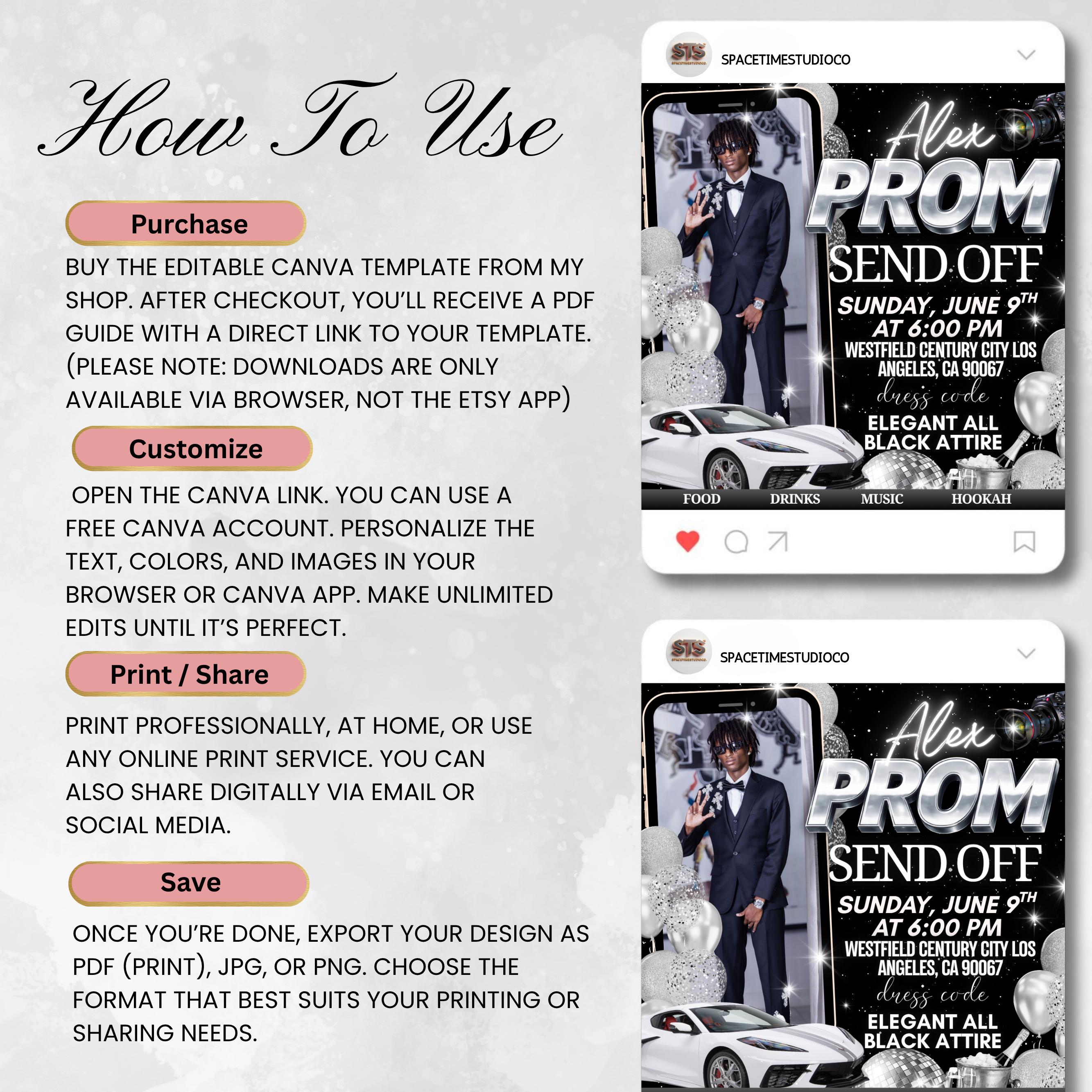 Prom Send off Flyer, DIY Prom Flyer, Prom Canva Template, Prom Send Off ...