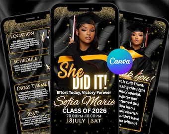 Invitación digital de graduación, fiesta de graduación, invitación de graduación, folleto de felicitaciones al graduado, Evite de la clase de 2026, anuncio de graduación