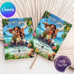 Baby Moana Birthday Invitation | Editable Canva Template Evite | Printable Ocean Theme Party Invite for Girl | Instant Digital Download Card