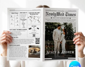 Large Newspaper Wedding Program, Canva Wedding Newspaper Template, Printable Wedding Invitation, Editable Wedding Day Custom Newspaper
